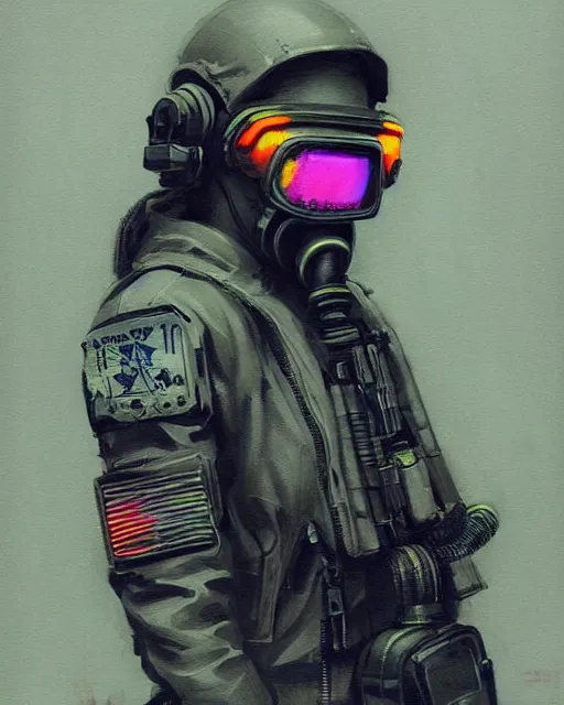 Image similar to detailed portrait neon female swat officer flying a fighter jet, cyberpunk futuristic, neon, gas mask, reflective puffy coat, decorated with traditional japanese by ismail inceoglu dragan bibin hans thoma greg rutkowski alexandros pyromallis nekro rene margitte, fire & smoke, illustrated, perfect face, fine details, realistic shaded, fine - face, pretty face