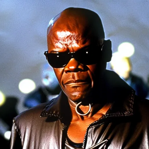 Prompt: Samuel L. Jackson plays Terminator, scene from the film