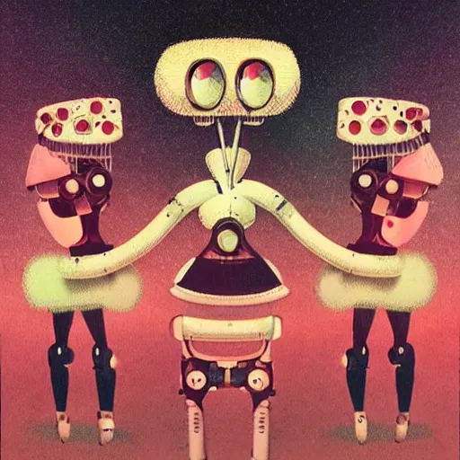 Prompt: robotic cheerleaders, pop surrealism, lowbrow, dystopian athmosphere