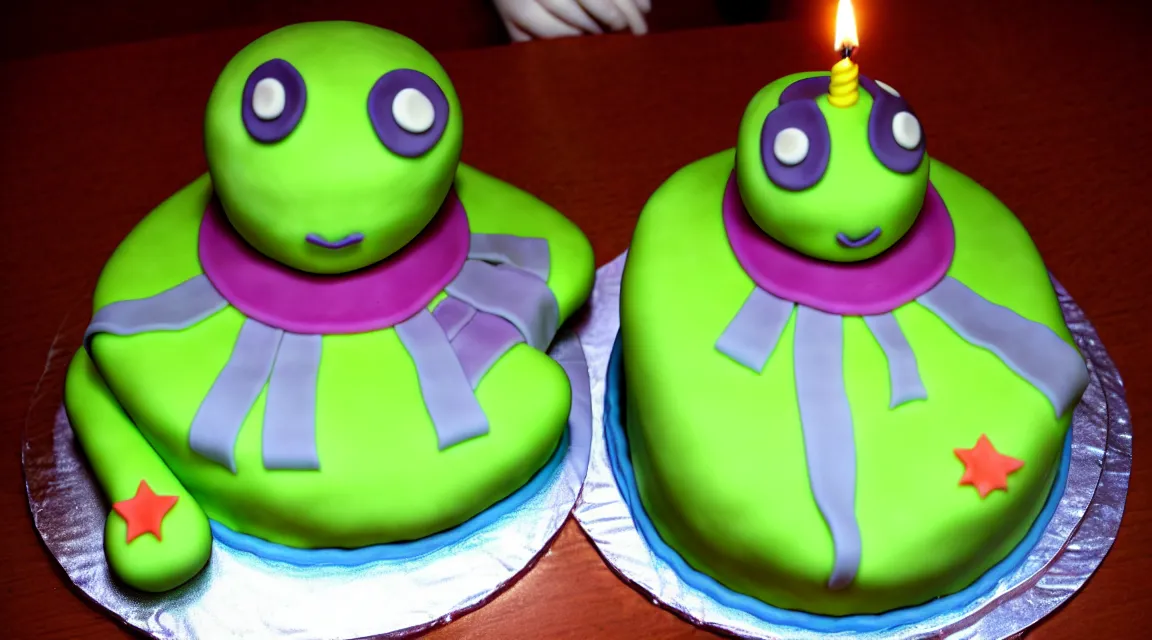 Image similar to beautiful birthday cake with an alien figure