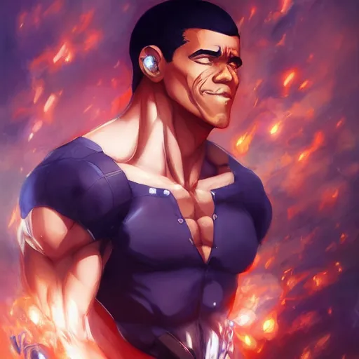 Image similar to anime portrait of obama as a muscular anime boy by stanley artgerm lau, wlop, rossdraws, james jean, andrei riabovitchev, marc simonetti, and sakimichan, trending on artstation