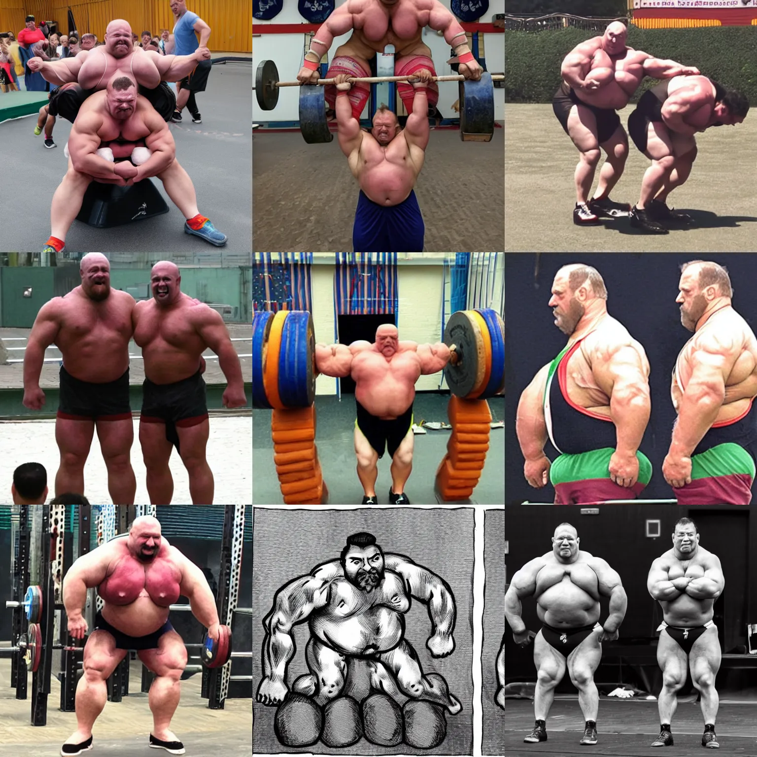 Prompt: conjoined strongmen