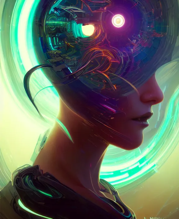 Image similar to a whirlwind of souls rushing inside the metaverse, half body, glowin eye, android, cyborg, cyberpunk face, by loish, d & d, fantasy, intricate, elegant, highly detailed, colorful, vivid color, digital painting, artstation, concept art, art by artgerm and greg rutkowski and alphonse mucha and ruan jia