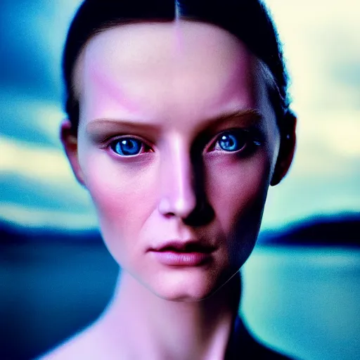 Prompt: photographic portrait of a stunningly beautiful sci fi android english renaissance female in soft dreamy light at sunset, odd looking, beside the river, soft focus, hasselblad nikon, in a denis villeneuve movie, by edward robert hughes, annie leibovitz and steve mccurry, david lazar, jimmy nelsson, extremely detailed, breathtaking, hyperrealistic, perfect face