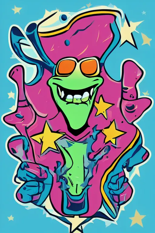 Image similar to rockstar alien, art by brian miller, sticker, colorful, illustration, highly detailed, simple, smooth and clean vector curves, no jagged lines, vector art, smooth