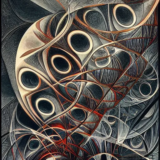 Image similar to a simple painting by Android Jones and M. C. Escher collaboration