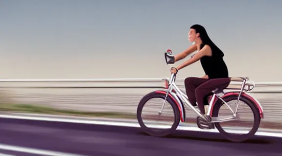 Image similar to movie still of cyclo riding on highway, high details, concept art, photorealistic, 3 5 mm photography