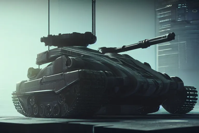 Prompt: cyberpunk concept inspired tank, futuristic look, highly detailed body, very powerful, photorealistic camera shot, bright studio setting, studio lighting, crisp quality and light reflections, unreal engine 5 quality render