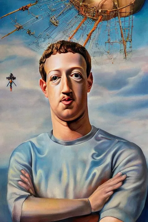 Image similar to photorealistic painting of mark zuckerberg as gala atomica by salvador dali, hyperdetailed, centered, masterpiece, surrealism