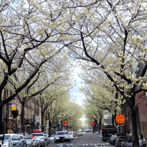 Image similar to This morning, all up and down the streets, what looks like every Callery Pear tree on the Upper West Side has popped overnight into clusters of white pear blossoms.