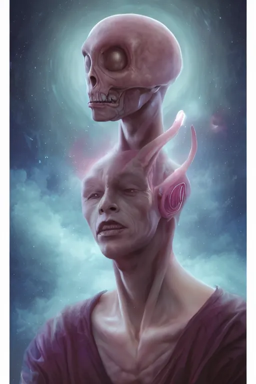 Image similar to digital portrait of an eloquent alien king, straight on, full body character concept art, concept art, by artgerm, tom bagshaw, gerald brom, vaporwave colors, lo fi colors, vaporwave, lo fi, 4 k, hd, rendered with substance designer, small details,