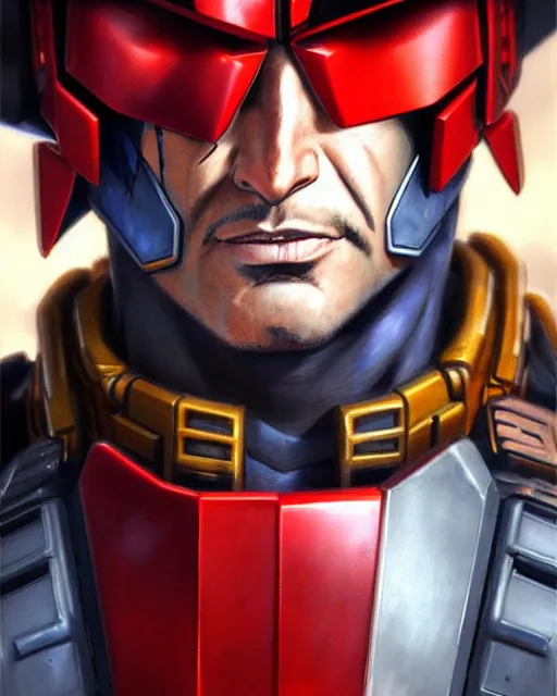 Image similar to well drawn animation portrait Anime Stallone Judge Dredd Sharp fine face, realistic shaded Perfect face, fine details. Anime. cyberpunk realistic shaded lighting by katsuhiro otomo ghost-in-the-shell, magali villeneuve, artgerm, rutkowski Jeremy Lipkin and Giuseppe Dangelico Pino and Michael Garmash and Rob Rey