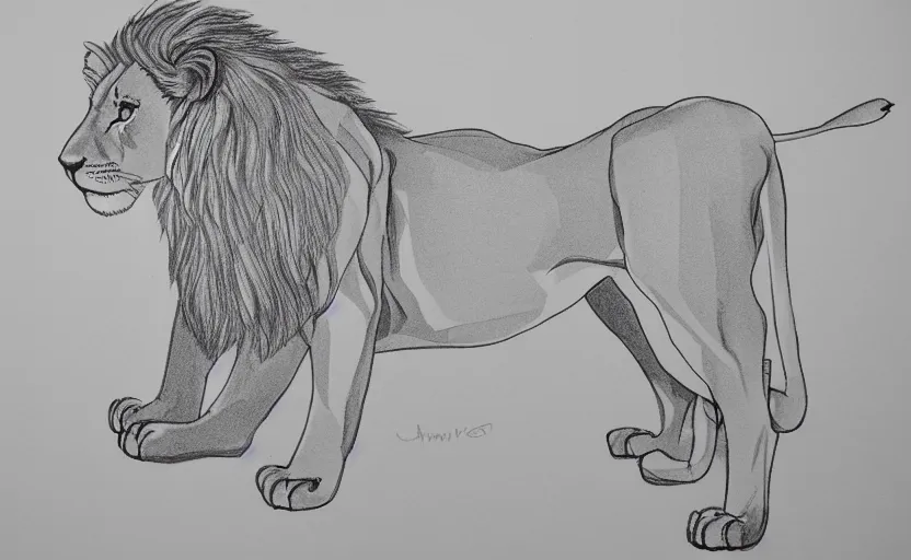 Prompt: single line full body drawing of a lion lying. single line challenge. winner