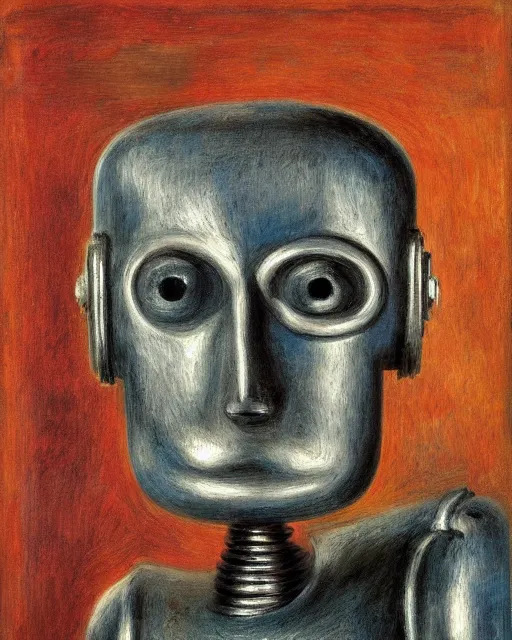 Prompt: portrait of a steel robot with metal face, in the style of Pierre-Auguste Renoir