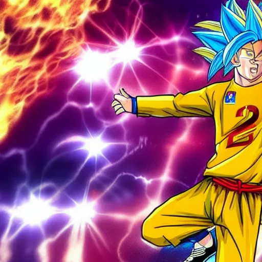 Image similar to Lionel Messi as legendary super Saiyan