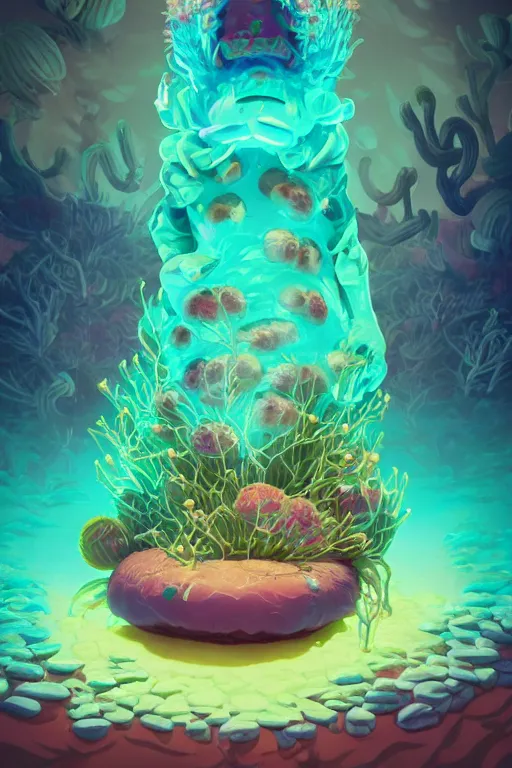 Image similar to roots cactus sushi cristal smurf ghost creature animal sushi cristal very big eye roots cactus elemental flush of force nature micro world fluo fishscale, behance hd by jesper ejsing, by rhads, makoto shinkai and lois van baarle, ilya kuvshinov, rossdraws radiating a glowing aura global illumination ray tracing hdr