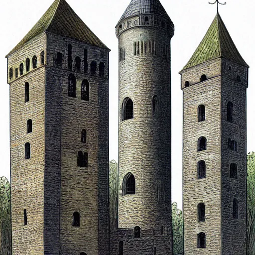 Prompt: five medieval towers, art station