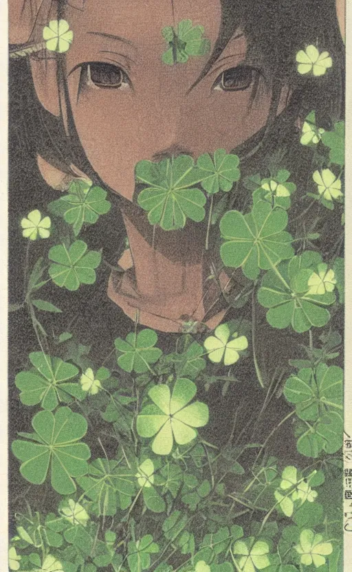 Prompt: by akio watanabe, manga art, a portrait of a clover, sunny day, trading card front