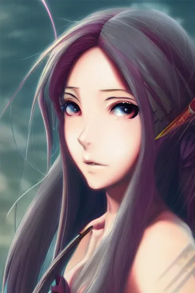 Image similar to a portrait of a female anime warrior character with long hair, artgerm