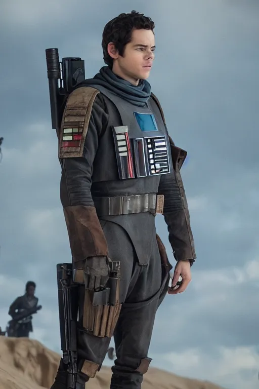 Prompt: Dylan O’Brien in Rogue One: A Star Wars Story (2016)