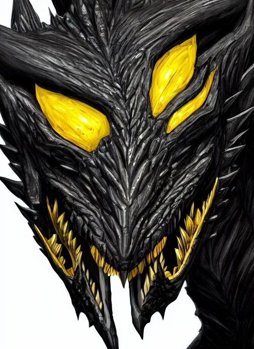 Image similar to closeup portrait of black dragon head with yellow eyes, ultra realistic, fantasy, magic, dnd,