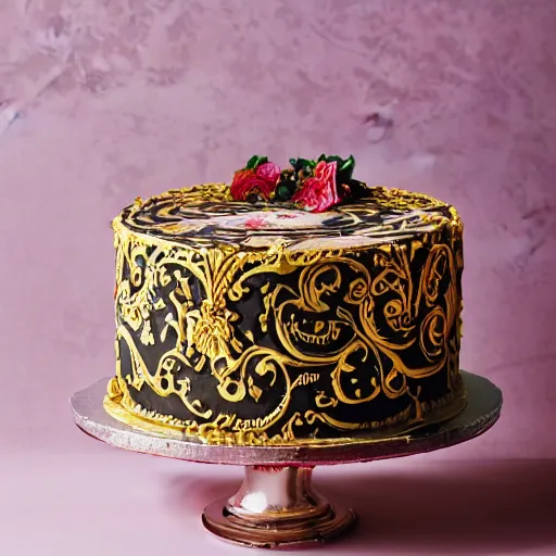 Image similar to photograph of a fancy baroque cake from cookbook in color