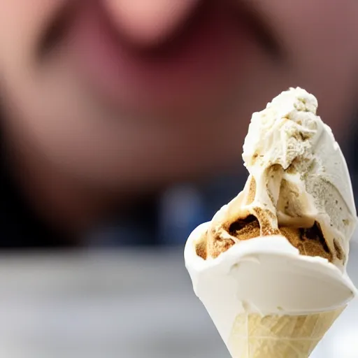 Prompt: melting human skull in ice cream cone