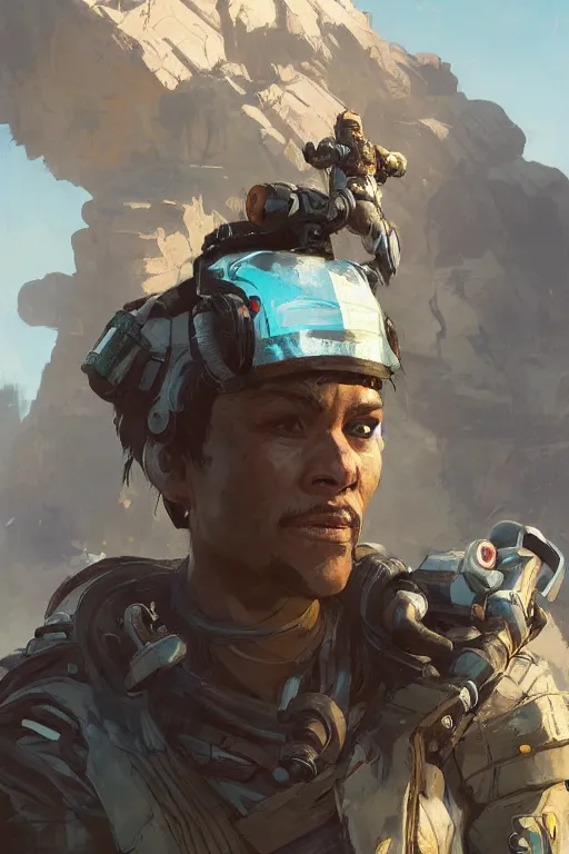 Image similar to portrait of wattson from apex legends game, by craig mullins, ruan jia, kentaro miura, greg rutkowski