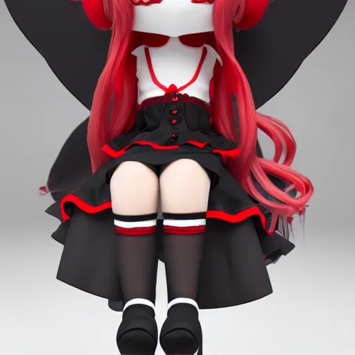 Image similar to cute fumo plush of a gothic maiden in a red and black uniform, laces and ribbons, soft shadow, anime girl, vray