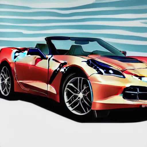 Image similar to portrait of a corvette convertible, champagne, hybrid, digital art