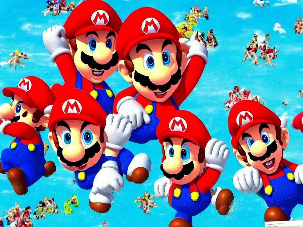 Prompt: Mario in a red hat in the style of Harmony Korine Spring Breakers film aesthetic!!!