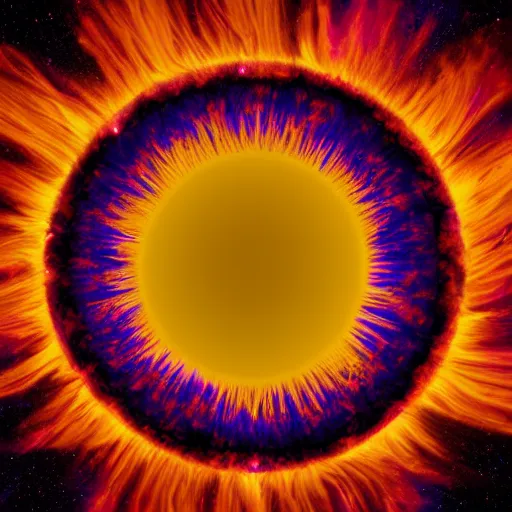 Image similar to A sun exploding with blue and purple hues