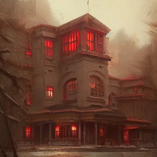 Prompt: a beautiful picture of the red lodge by Greg Rutkowski and David Lynch, trending on Artstation