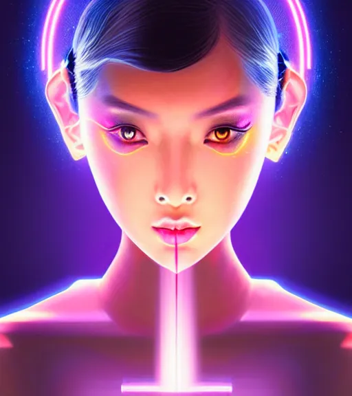 Image similar to symmetry!! asian princess of technology, solid cube of light, hard edges, product render retro - futuristic poster scifi, lasers and neon circuits, beautiful asian princess, intricate, elegant, highly detailed, digital painting, artstation, concept art, smooth, sharp focus, illustration, dreamlike, art by artgerm