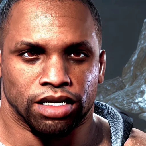 Prompt: character screenshot of ufc commentator daniel cormier dc in skyrim, npc talking, wilderness, 1 0 8 0 p, bokeh, elder scrolls v, detailed, dialog text