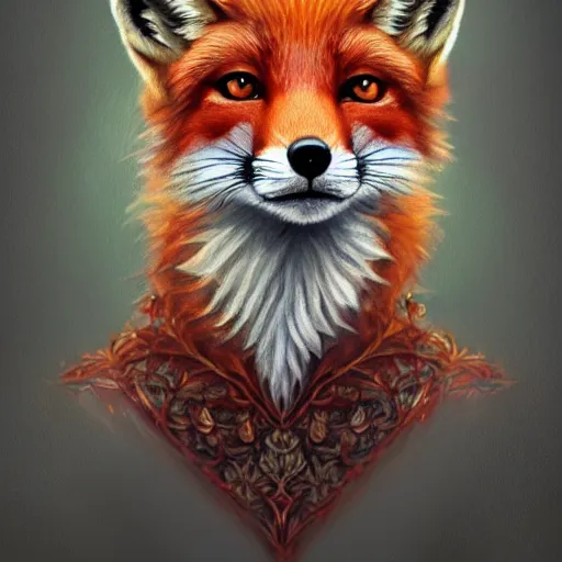 Image similar to portrait of a fox wearing a tiara, wreath flowers, fantasy art, d & d, trending on artstation, beautiful art, intricate, elegant, highly detailed, digital painting, concept art, smooth, sharp focus, illustration