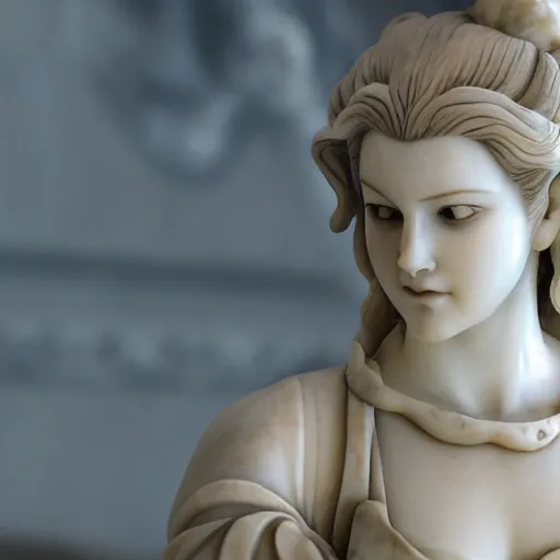 Image similar to a photo a huge marble statue of Lady Lunafreya, shallow focus