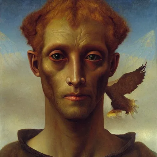 Image similar to a demonic eagle-eyed faun Jan Van eyck odd nerdrum dragan bibin john steuart curry