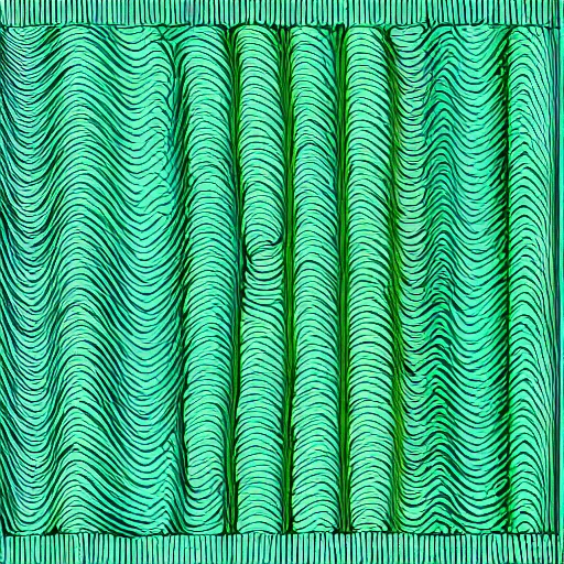 Image similar to abstract piece covered with small looping lines in a blue and dark green color scheme