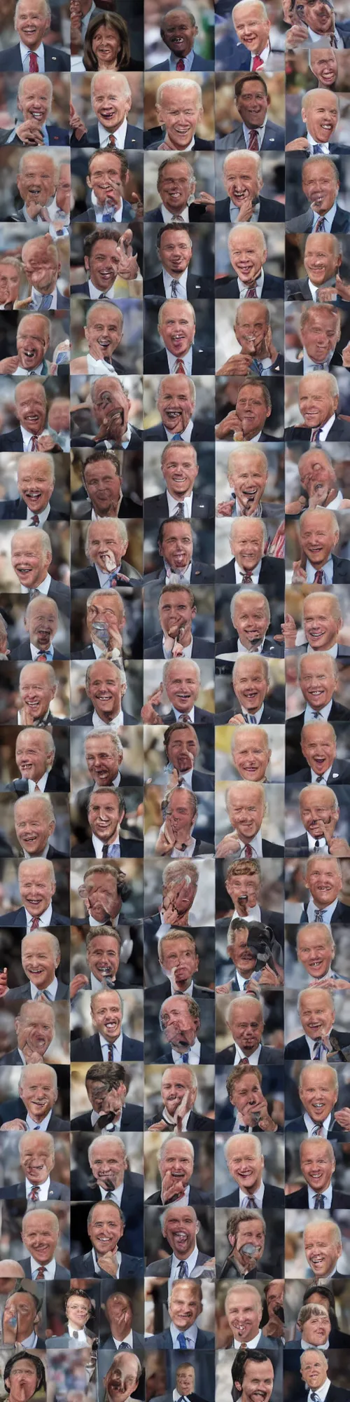 Image similar to a vertical stack of joe biden faces, detailed photograph