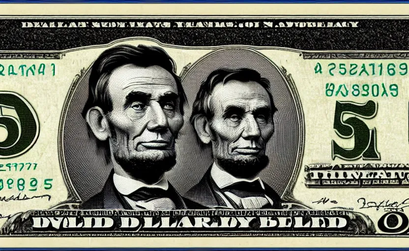 Image similar to rectangular photograph of five dollar u. s. currency note featuring lincoln