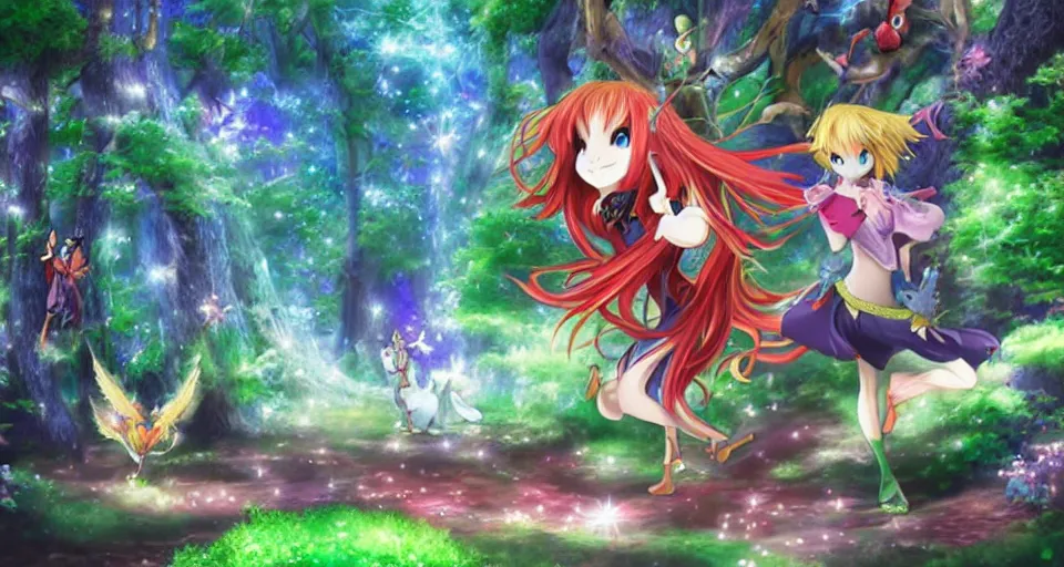 Image similar to Enchanted and magic forest, by Gainax Co,