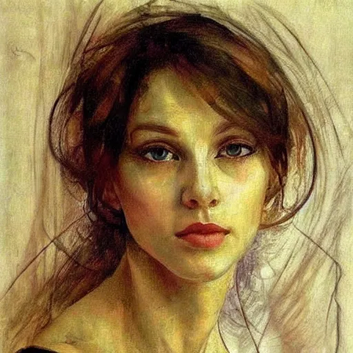 Image similar to gorgeous beautiful woman, slight smile, hyperrealism vrubel