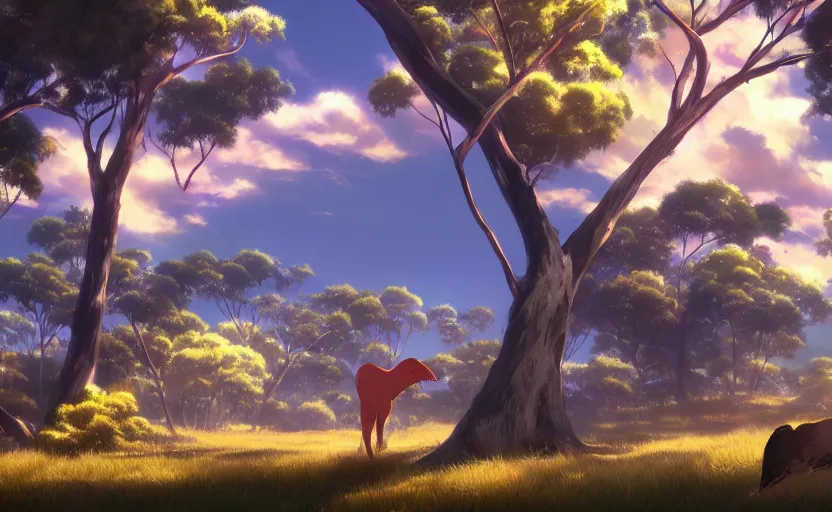 Prompt: the diverse wildlife in Australia, anime scenery by Makoto Shinkai, digital art, 4k