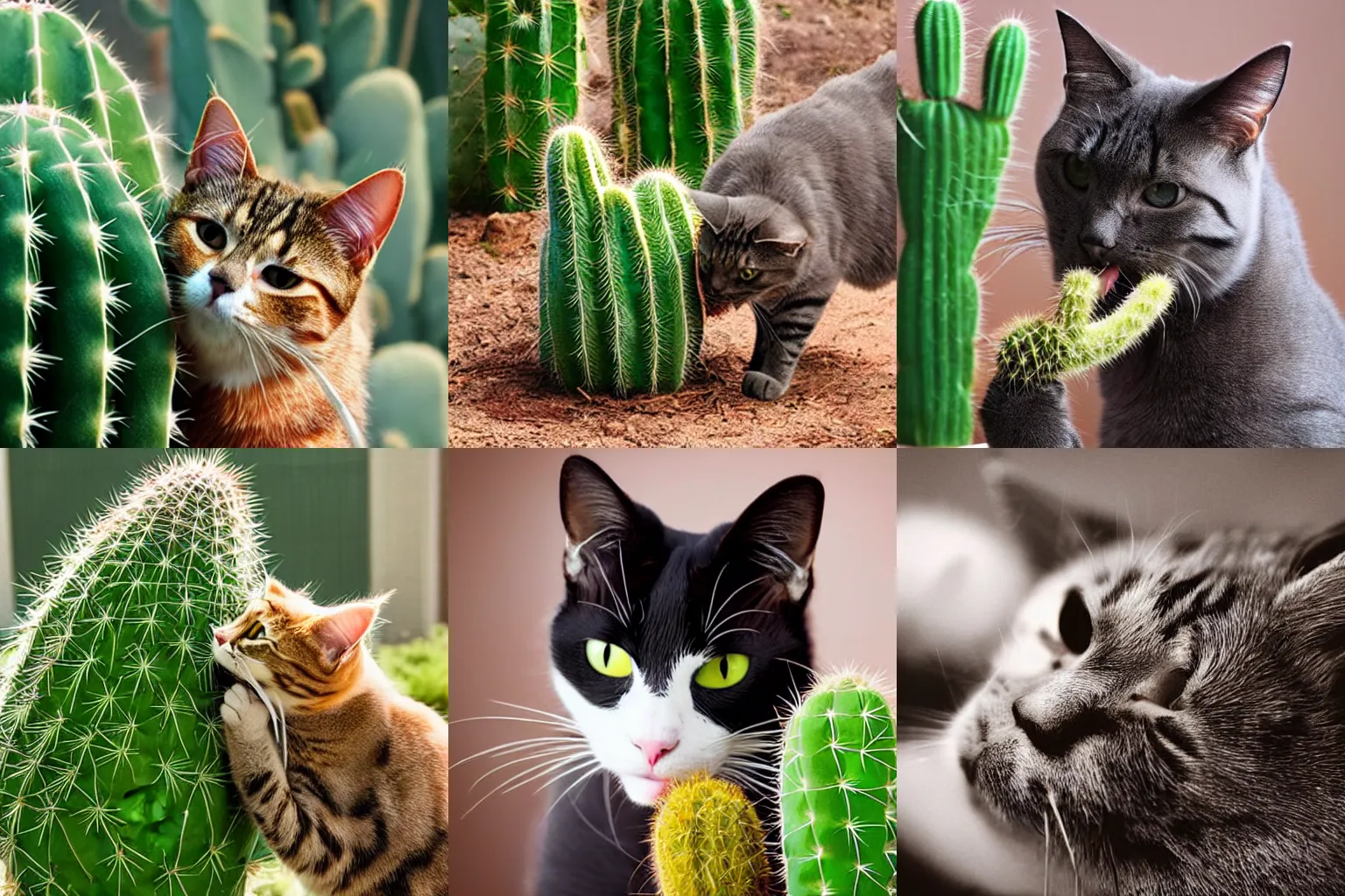 Prompt: a cat licking a cactus