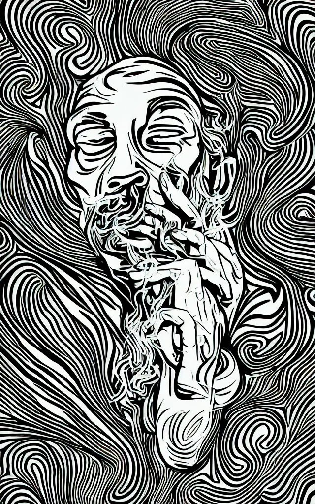 Image similar to adobe illustrator vector graphics digital art of a smoking god, psychedlic monochromatic duoblend