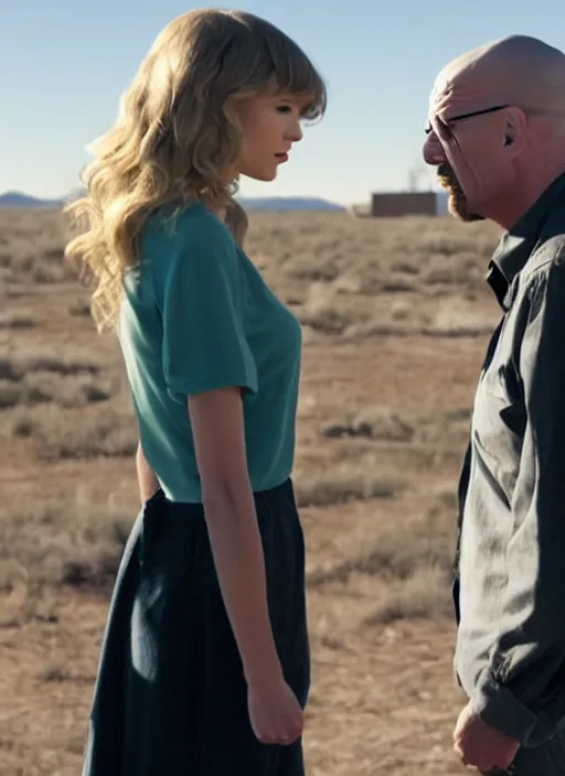 Prompt: TV still of taylor swift in breaking bad. Speaking to Walter White