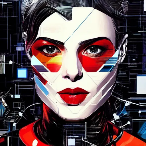 Image similar to portrait of a female android, by MARVEL comics and Sandra Chevrier