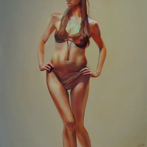 Prompt: a beautiful, full - body oil painting of a gorgeous model