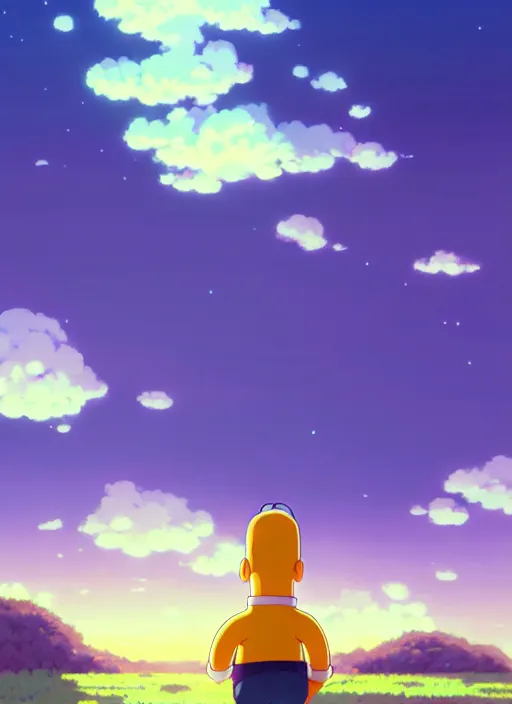 Image similar to portrait of homer simpson, cloudy sky background lush landscape illustration concept art anime key visual trending pixiv fanbox by wlop and greg rutkowski and makoto shinkai and studio ghibli